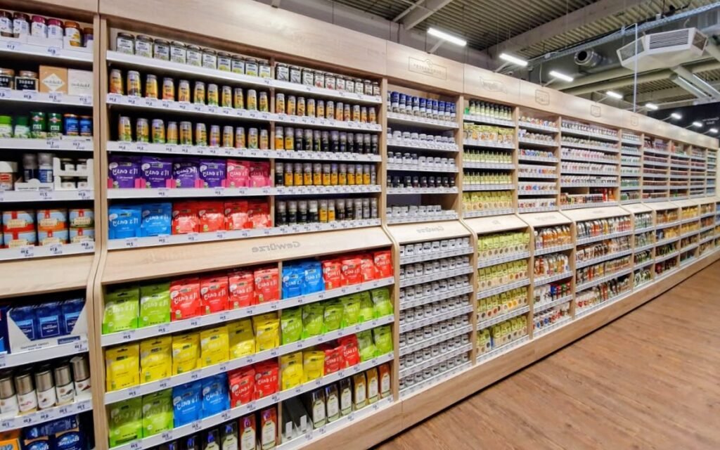 Gewürzregal im Supermarkt