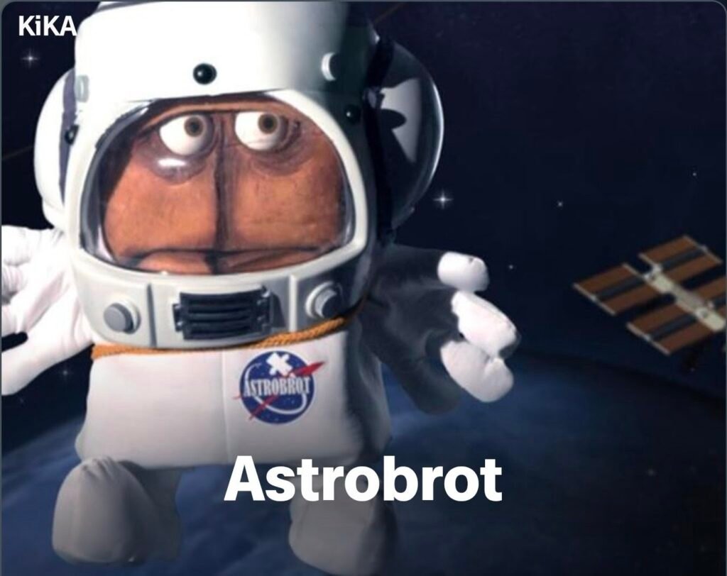 Bernd das Brot als Astrobrot auf der ISS. Aus einem Kika Video.