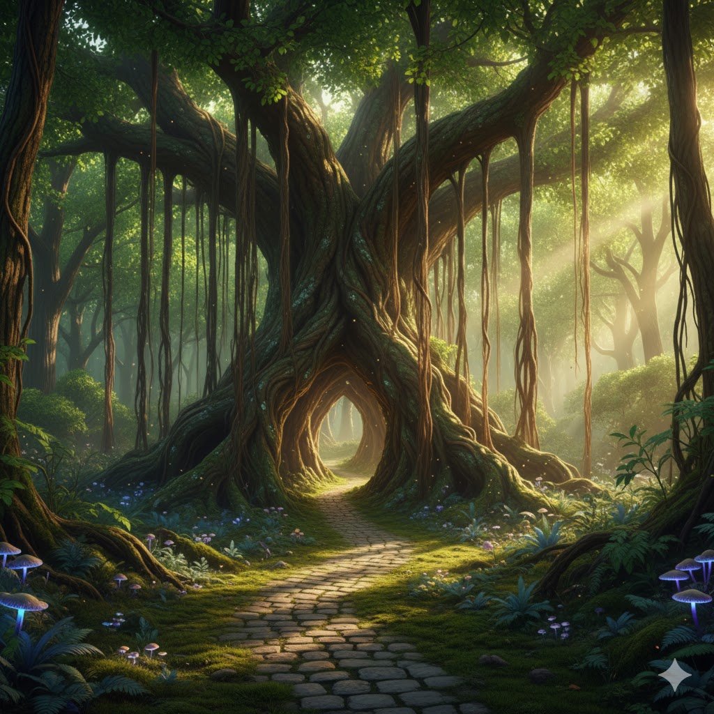 Mehrere surreale Tunnel Bäume hintereinander 