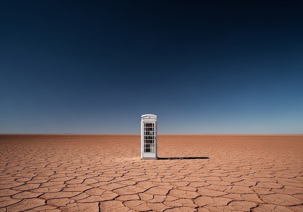 Telefonzelle in einer Wüstenlandschaft
