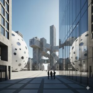 Urbaner Platz mit Hochhäusern