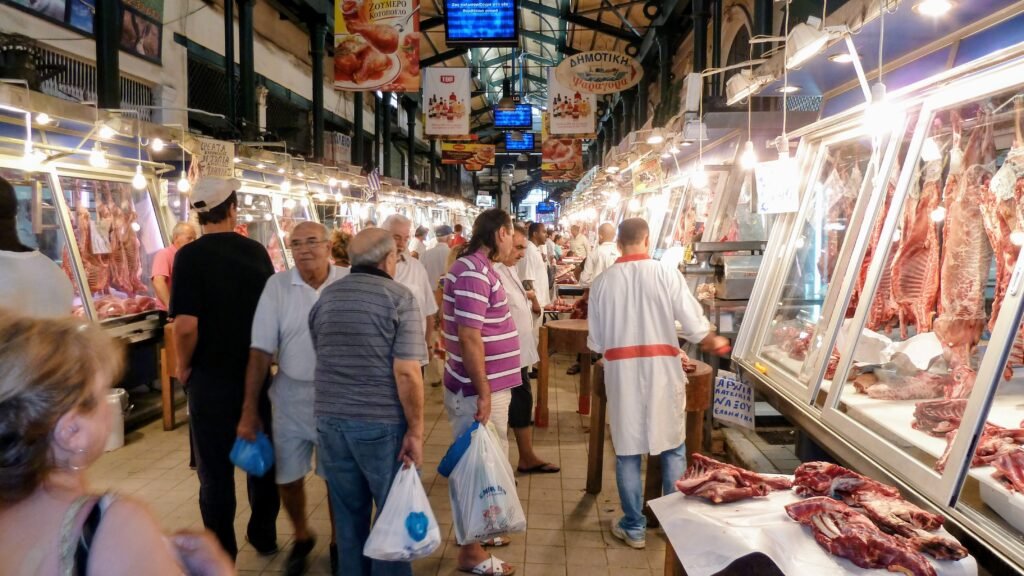 Markthalle mit Fleisch